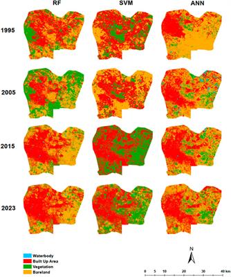 A performance evaluation of random forest, artificial neural network, and support vector machine learning algorithms to predict spatio-temporal land use-land cover dynamics: a case from lusaka and colombo